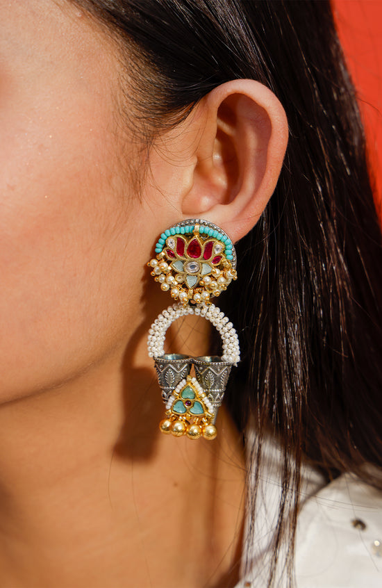 Load image into Gallery viewer, Kamal Multicolour Stone Polki Earrings
