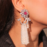 Majestic Diamante Pink Floret Dangler Earrings