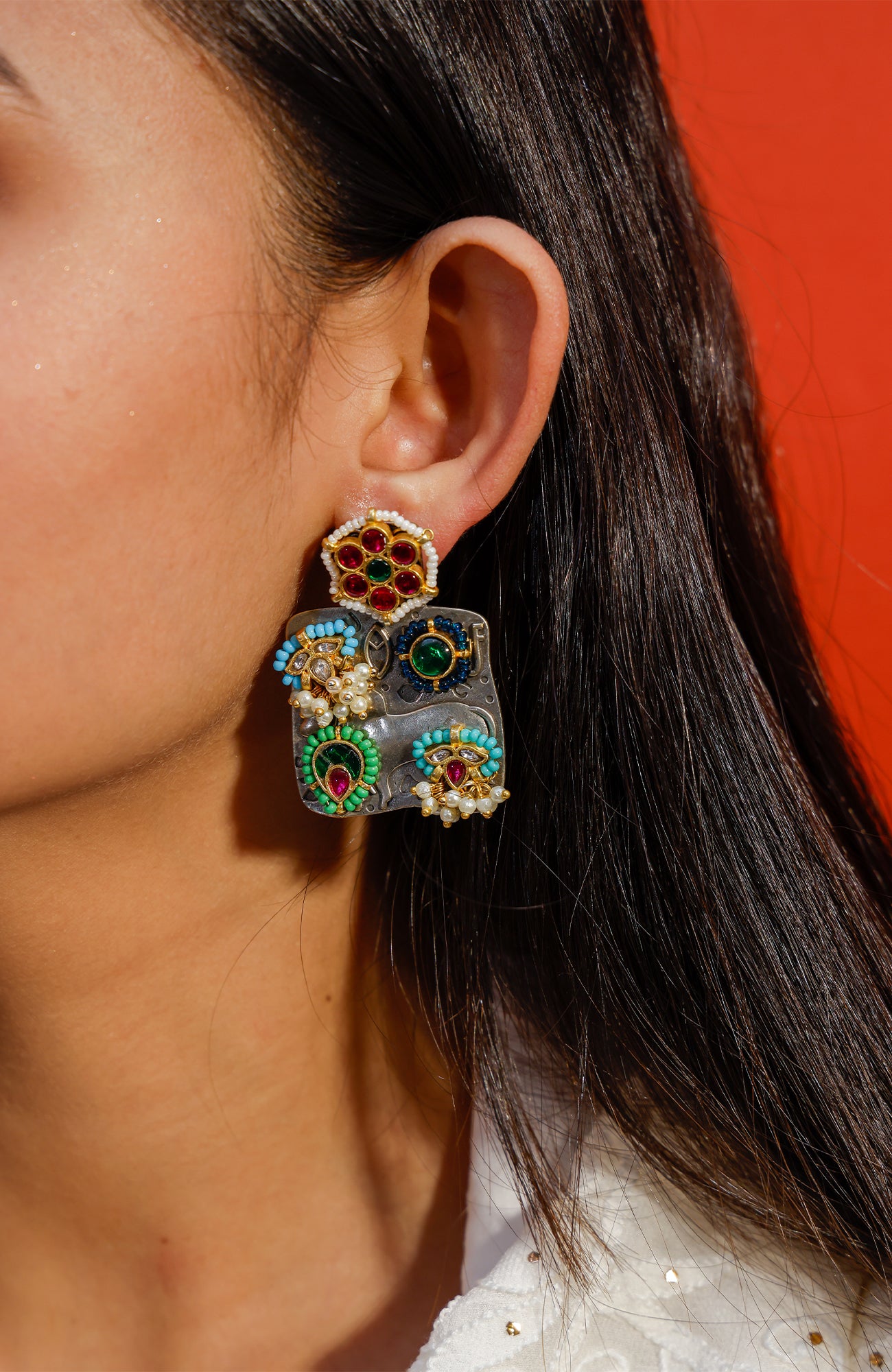 Load image into Gallery viewer, Multicolour Stone Polki Earrings
