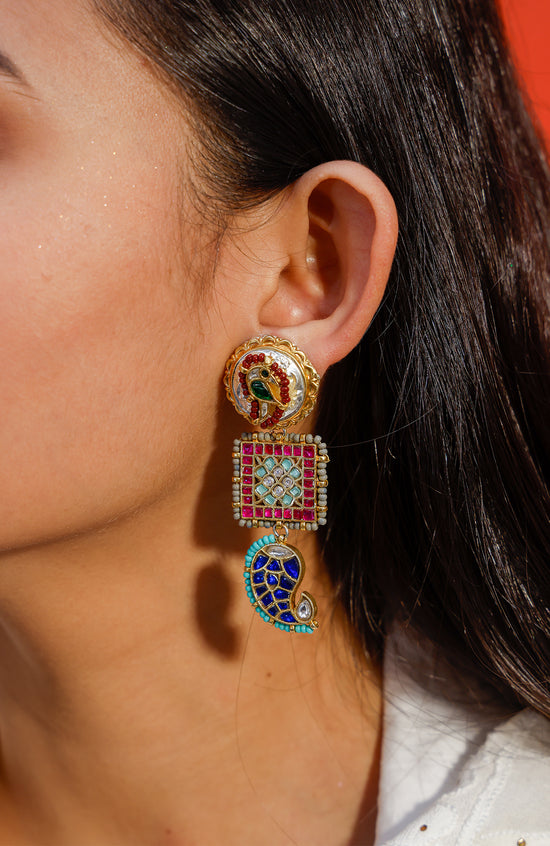 Load image into Gallery viewer, Rani Pink and Neelam Polki Earrings
