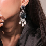 Diamante Pearl Drop Black Earrings