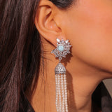 Majestic Diamante Light Blue Floral Dangler Earrings