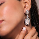 Diamante Pearl White Drop Long Earrings