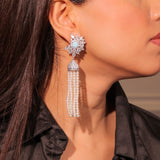 Majestic Diamante Light Blue Floral Dangler Earrings