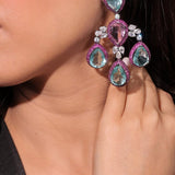 Diamante Majestic Blue and Pink Cocktail Earrings