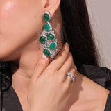 Diamante Emerald Green Long Dangler Earrings