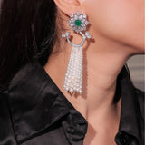 Majestic Diamante Emerald Green Floret Dangler Earrings