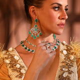 Nitibha Kaul In Majestic Emerald Diamanate Dangler Earrings