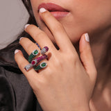 Diamante Green & Pink Serpentine Invisible Setting Ring
