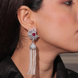Majestic Diamante Ruby Red Floral Dangler Earrings