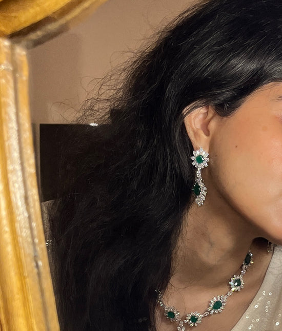 Emerald Earrings and Necklace Diamante Combo