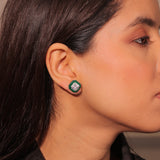 Diamante Emerald Green Square Earring Studs