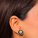 Diamante Emerald Green Square Earring Studs