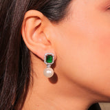 Diamante Emerald Green Pearl Baubles Earrings
