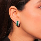 Diamante Emerald Green Invisible Setting Ribbed Hoops