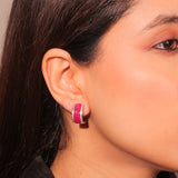 Diamante Sapphire Pink Invisible Setting Ribbed Hoops