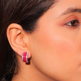 Diamante Sapphire Pink Invisible Setting Ribbed Hoops
