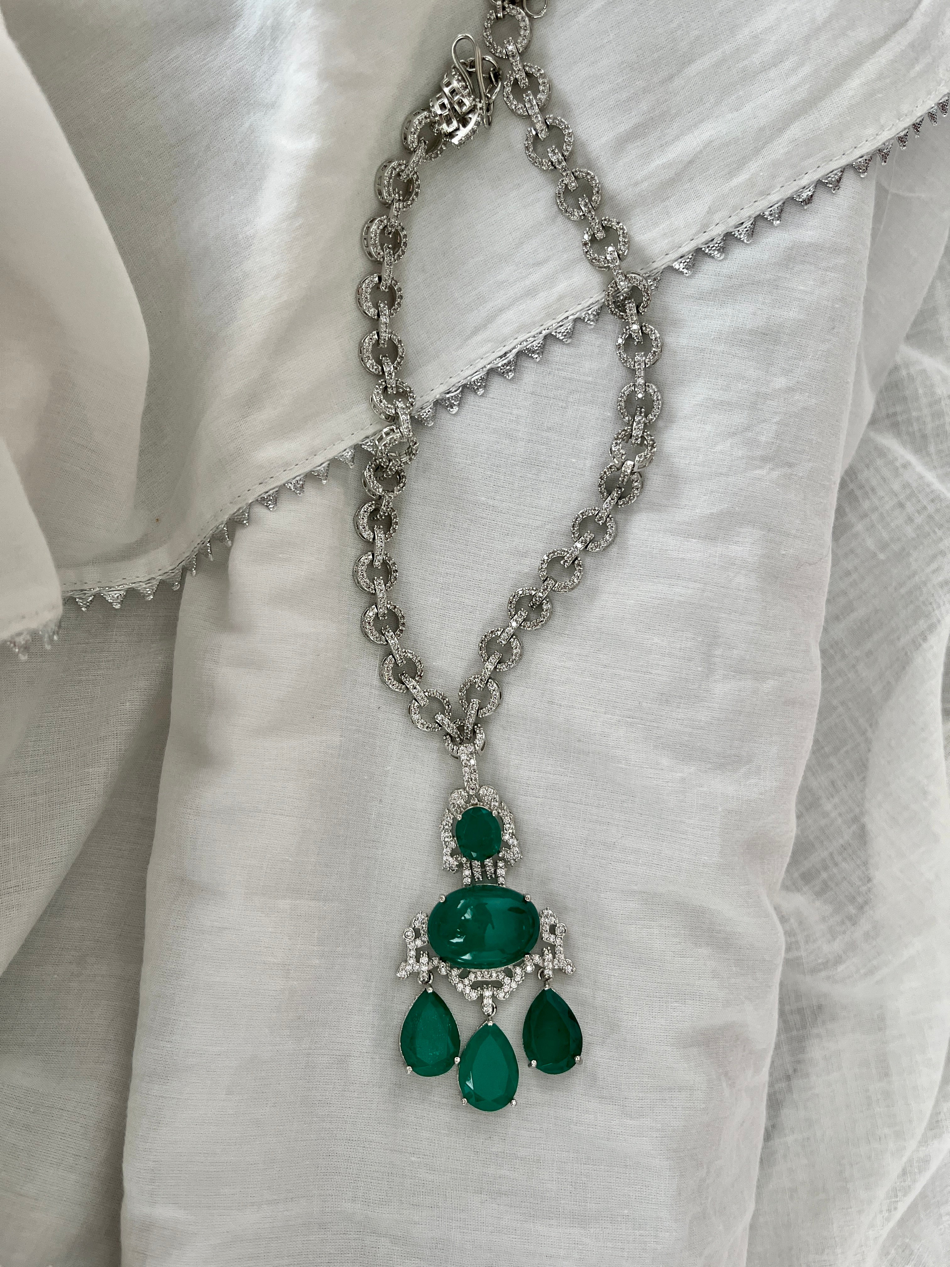 Emerald Green Drops Necklace Set - Main Image