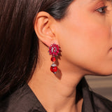 Diamante Ruby Red Flower Drop Earrings