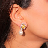 Diamante Sapphire Yellow Pearl Baubles Earrings