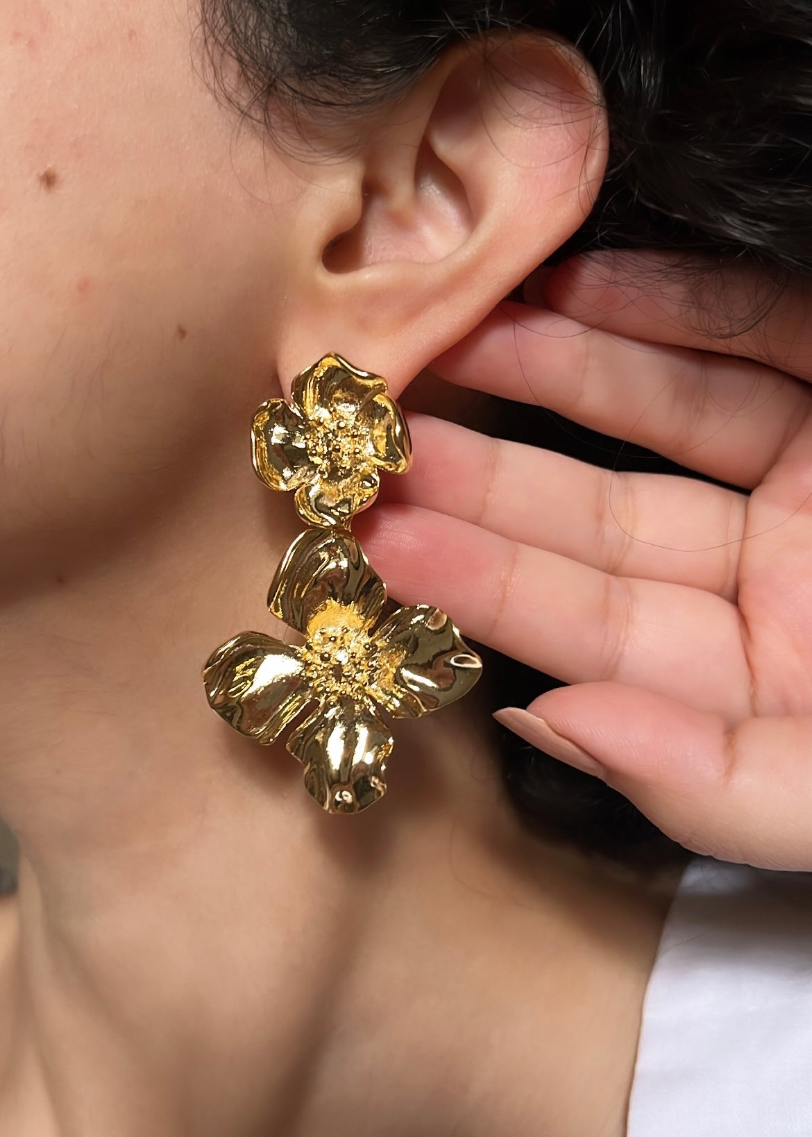 Double Flower Drop Earrings