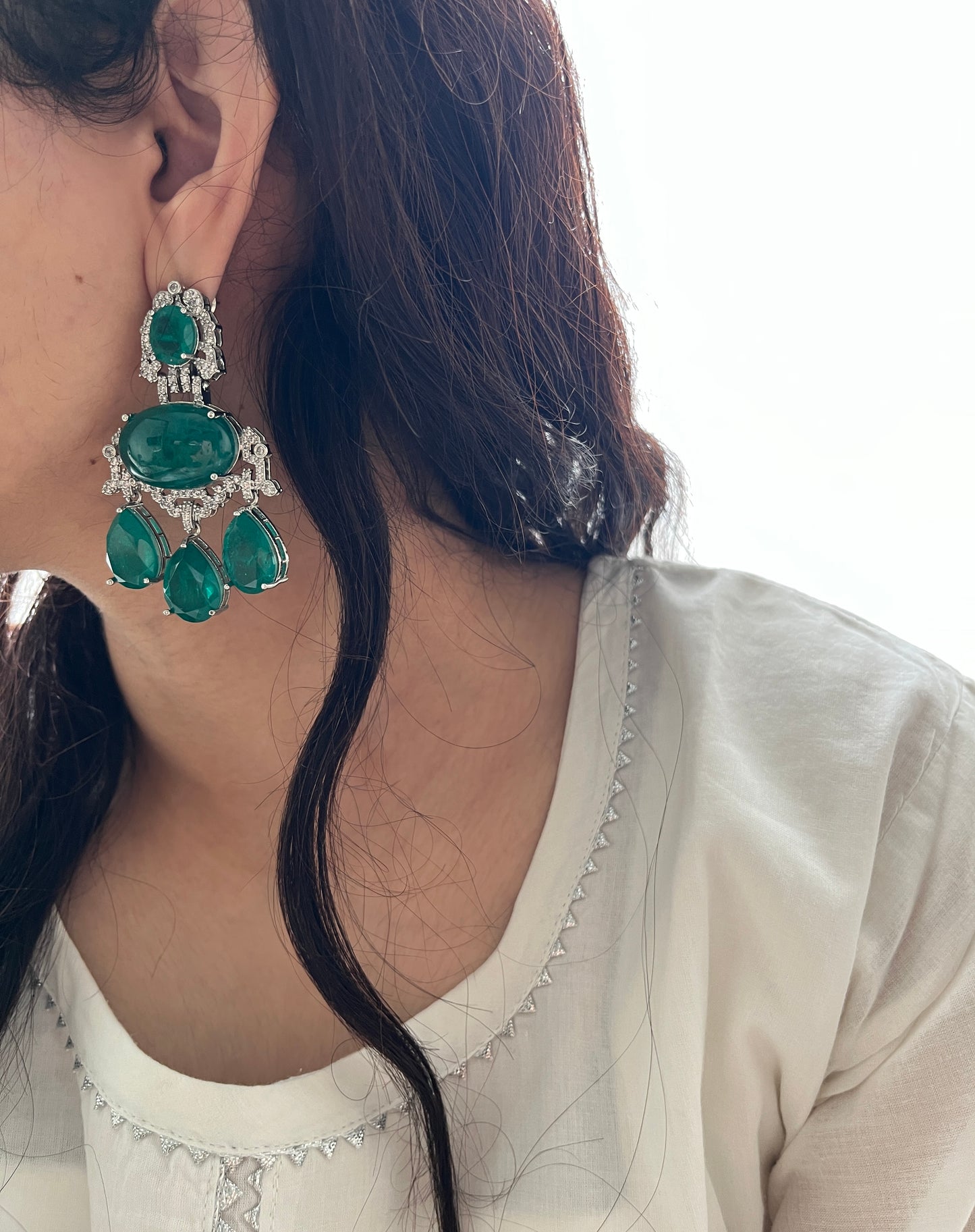 Emerald Green Drops Necklace Set
