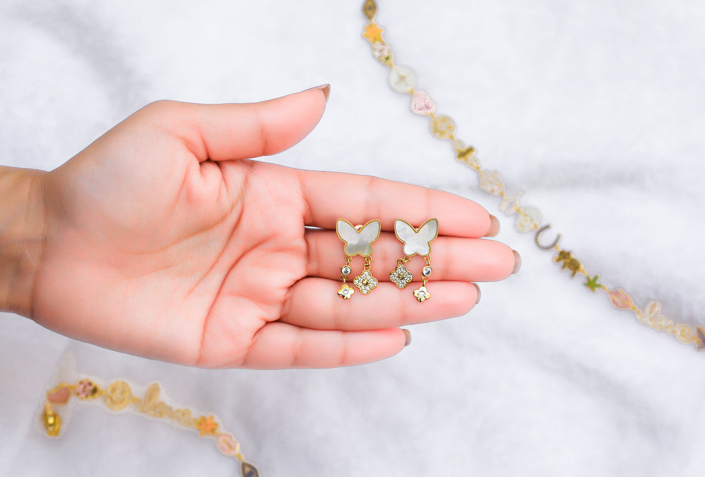 White Mother Of Pearl Butterfly Earrings