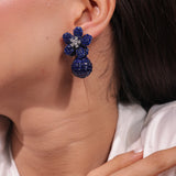 Navy Blue Floral Bauble Earrings