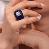 Diamante Majestic Square Blue Invisible Setting Ring