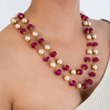 Double Line Carving Red Jade Shell Necklace