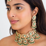 Golden Radiance Polki Choker Necklace with Maag Tika & Earrings