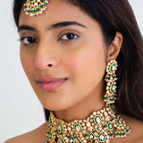 Golden Radiance Polki Choker Necklace with Maag Tika & Earrings