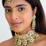 Golden Radiance Polki Choker Necklace with Maag Tika & Earrings