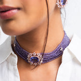 Velvet Sky Polki Choker Necklace with Earrings