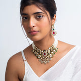 Harit Sindura Polki Choker Necklace with Earrings