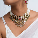 Harit Sindura Polki Choker Necklace with Earrings