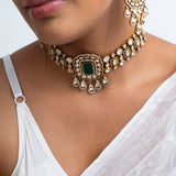 Emerald Haven Polkin Choker Necklace with Earrings