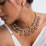 Gulabi-Bansuri Polki Choker Necklace with Earrings