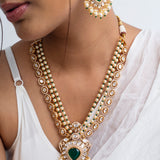 Green Emerald Peacock Pearl Polki Necklace Set