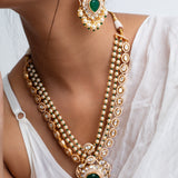 Green Emerald Peacock Pearl Polki Necklace Set