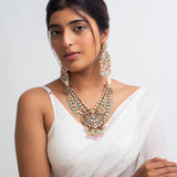 Ila Peacock Mint Pink Polki Necklace with Earrings