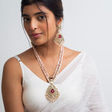 Sindoor Har Polki Long Necklace with Earrings