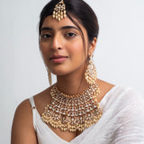 Opulent Meadow Polki Choker Necklace with Maang Tika & Earrings