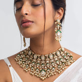 Kanak Virid Mala Polki Choker Necklace with Maang Tika & Earrings