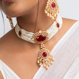 Raktamani Mala Polki Choker Necklace with Earrings