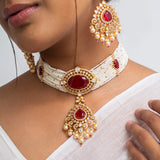 Raktamani Mala Polki Choker Necklace with Earrings