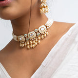 Moti Chandrika Polki Choker Necklace with Earrings