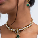 Panna Polki Choker Necklace with Earrings