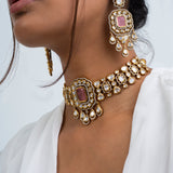 Gul Ratti Polki Choker Necklace with Earrings