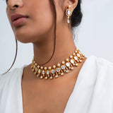 Solitaire Polki Choker Necklace with Earrings